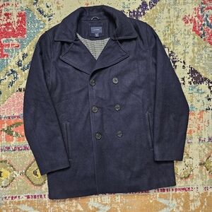 Vintage Men's Lands' End Size XL Tall XLT Lined Wool Coat Peacoat Navy Blue
